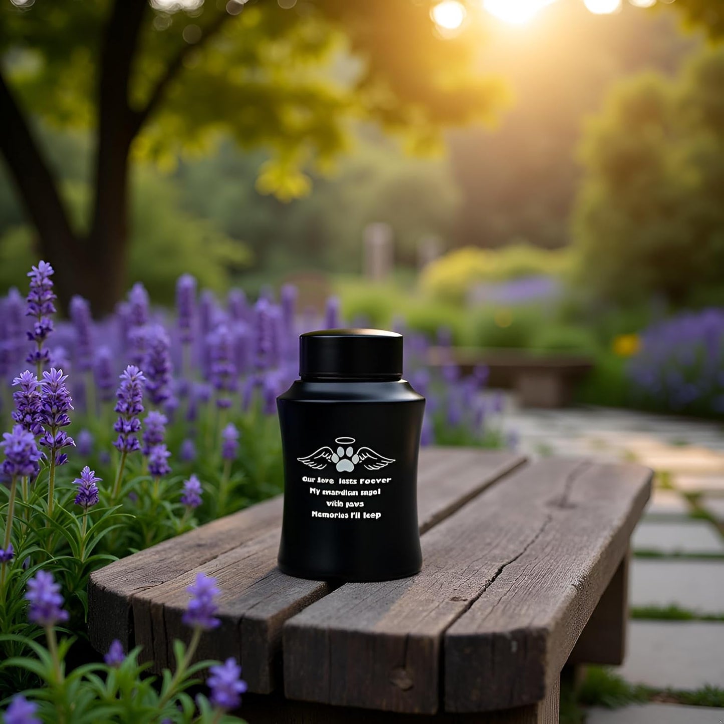 Black Stainless Steel Pet Urn for Ashes – Medium Cremation Urn for Dogs and Cats, Holds Up to 80 lbs, Engraved Paw Print with Angel Wings, Pet Memorial Keepsake