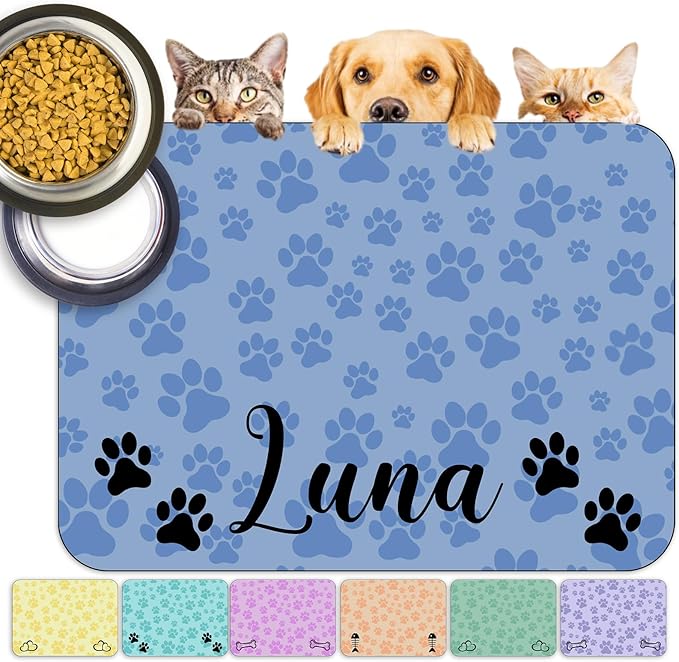 Personalized Dog Food Mats for Floors Custom Pet Placemat Mats for Food and Water Waterproof Customized Pet Food Mat with Name Gifts for Dog & Cat Owners Design 2