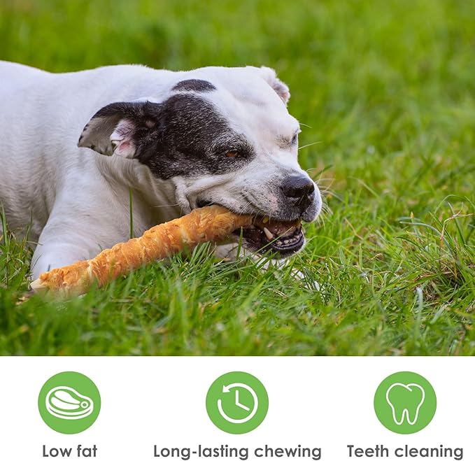 MON2SUN Dog Treats, 9 Inch Chicken Wrapped Rawhide Rolls Snacks, Teeth Cleaning and Long Lasting Chews for Medium and Large Dogs, 23.28oz (6 Count-Pack of 1)