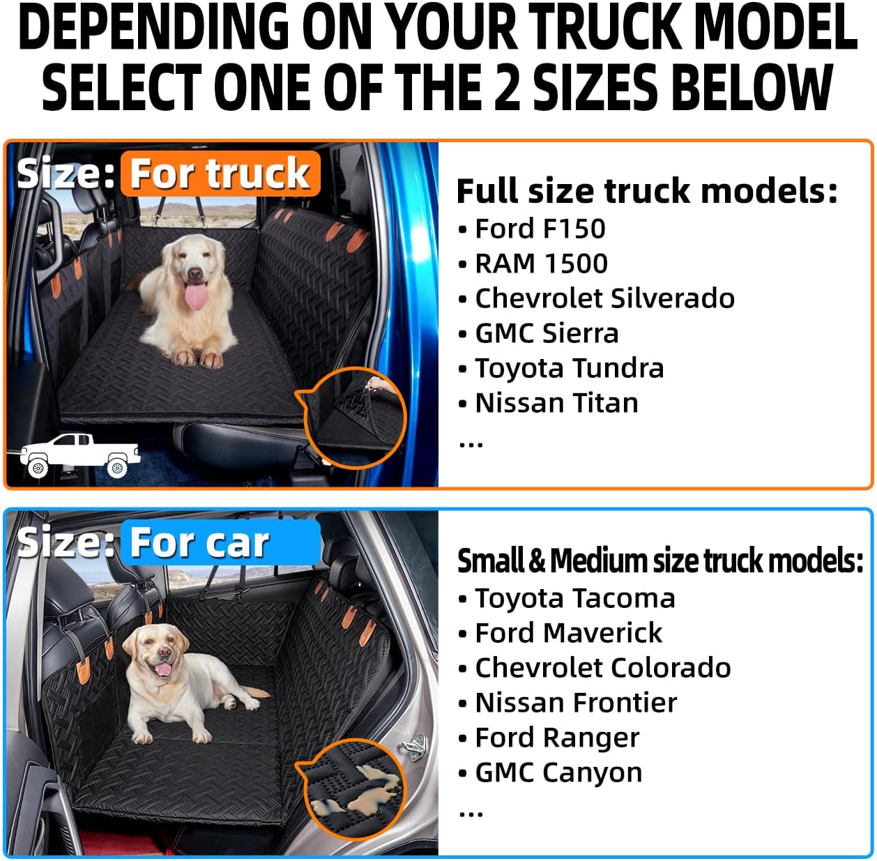 Truck Dog Seat Cover Back Seat,Back Seat Extender for Truck,Dog Hammock,Hard Bottom Car Seat Cover,Pet Seat Cover for F150/RAM1500/Silverado
