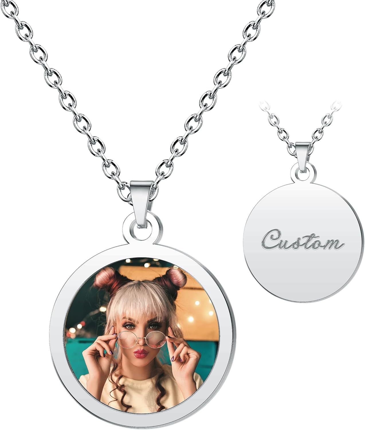 CharmSStory Personalized Photo Necklaces Custom Engraved Name Necklace Memory Keepsake Picture Necklace Pendant Customized Gifts for Women Men