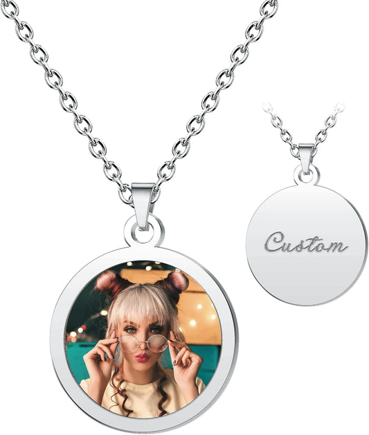 CharmSStory Personalized Photo Necklaces Custom Engraved Name Necklace Memory Keepsake Picture Necklace Pendant Customized Gifts for Women Men