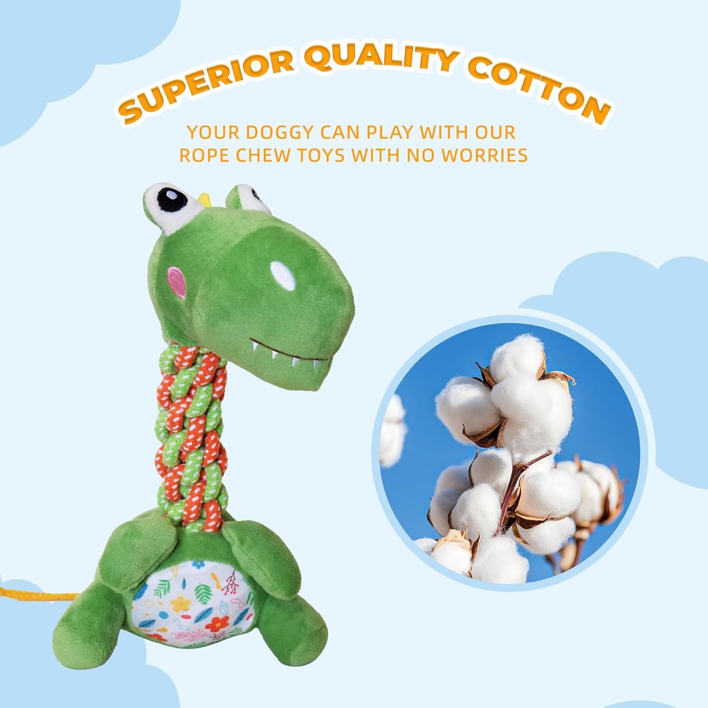 Knots Twists Dog Toy, Squeaky Rope Chew Toy for Small & Medium Dogs, Indestructible Tug of War Toy for Aggressive Chewers & Puppies, Dental Chew Toys to Clean Teeth & Relieve Boredom (Dinosaur)