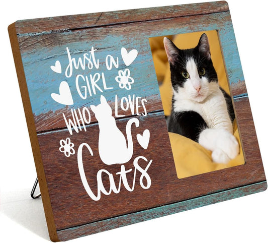 IAXIC Cat Mom Photo Frame Cat Gifts for Cat Lovers Cat Picture Frame Birthday Christmas Friendship Gifts for Women Bestie Niece BFF Daughter Sister Rustic Wooden Picture Frames