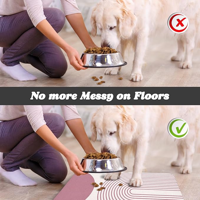 Dog Food Mats for Floors Waterproof, Cat Water Bowl Mats Pet Feeding Absorbent Mat Placemats for Food and Water Pink Bohemia 24 * 32 inch