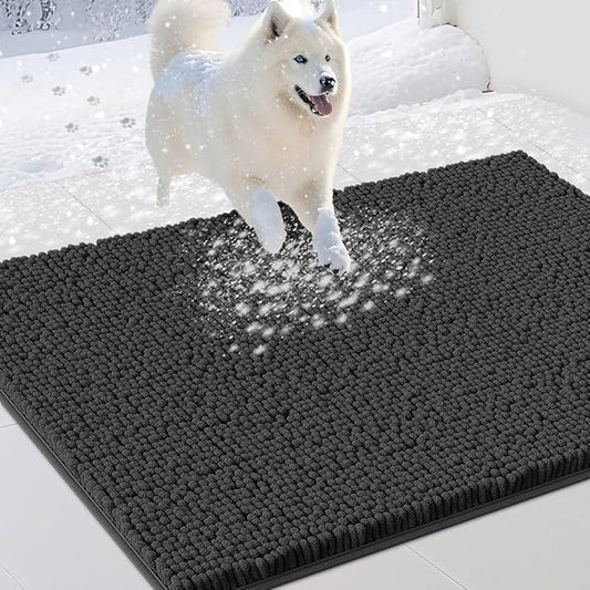Dog Door Mats for Muddy Paws, Chenille Absorbent Door Mats, Non Slip Heavy Mud Mat for Dogs, Soft Indoor Door Mat for Entryway, Mud Paws, Inside Floor,30" X 20", Dark Grey