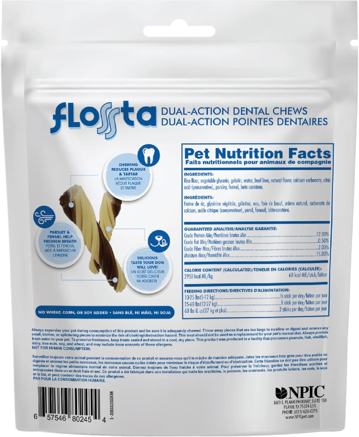 N-Bone FLOSSta Dental Chews for Dogs – Natural Beef Liver Flavor, No Dyes, Grain-Free, Breath Freshening, Plaque & Tartar Control, Digestible Teething Aid – 12 oz Bag