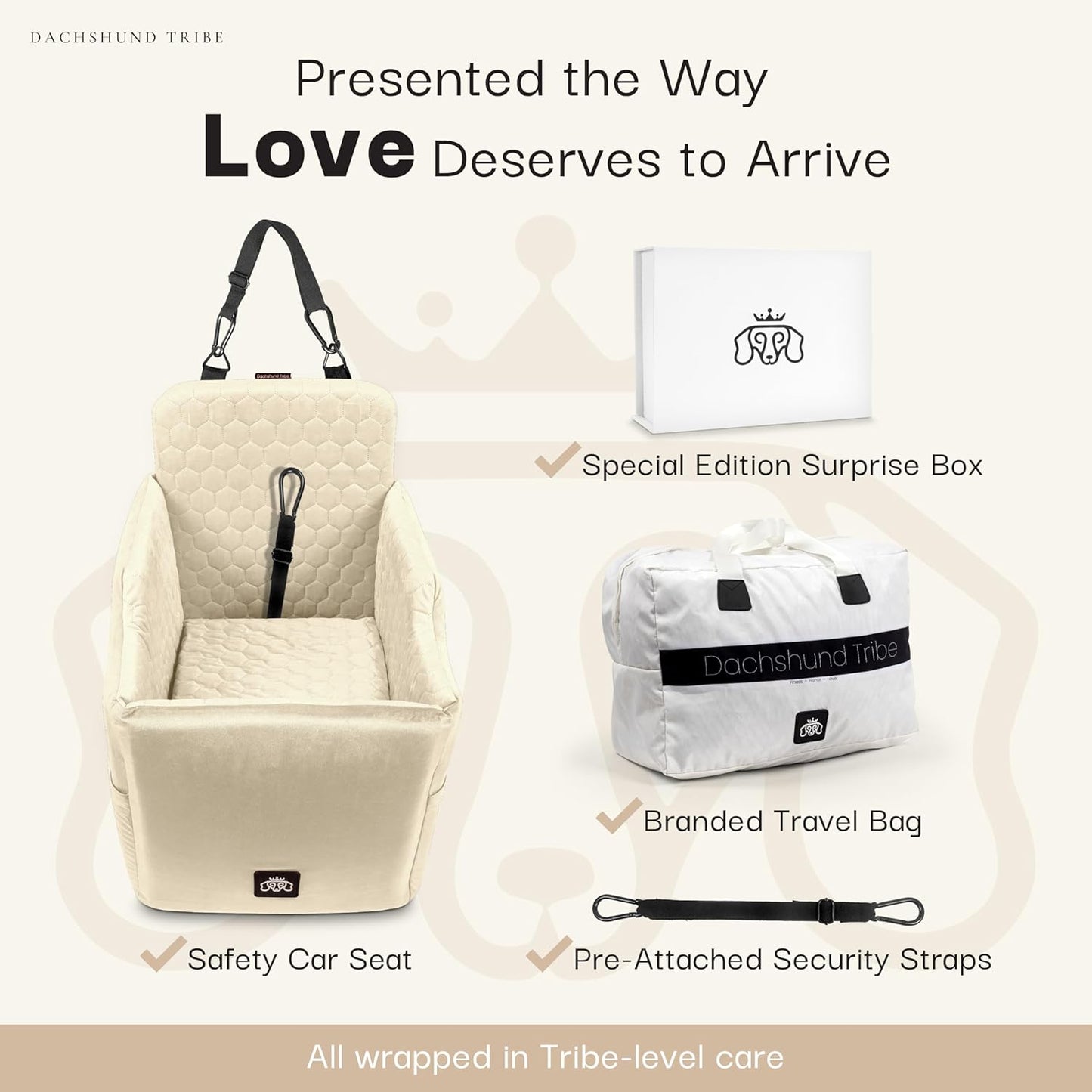 Dog Car Seat for Small Dogs - Safety Booster Bed for Car Travel, Machine Washable Cover, Scratch & Water Resistant, Adjustable, Non-Slip Base (Cream, Small/Medium)