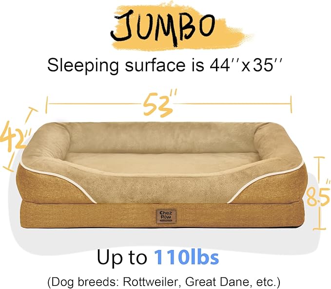 Washable Orthopedic Large Dog Bed - XL Large Dog Bed with Removable Bolsters Cover Foam Support Big Dogs Beds Non-Slip Bottom & Waterproof Pet Beds