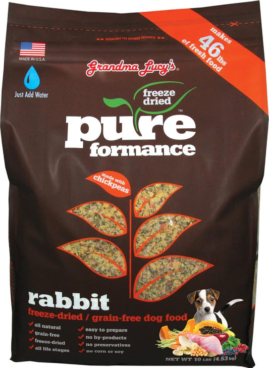 Grandma Lucy's PUREformance Dog Food, Grain Free and Freeze-Dried - Rabbit, 10 Pound Bag