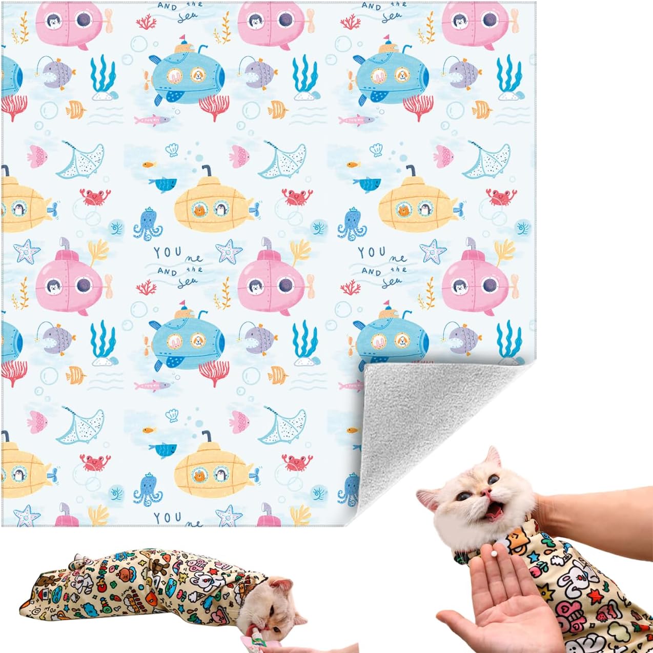 Cat Grooming Wrap, Self-Adherent Soft Cat Blanket to Wrap, Nail Clipping, Anti-Bite, Anti-Scratch, Anti-Escape Calming Wrap