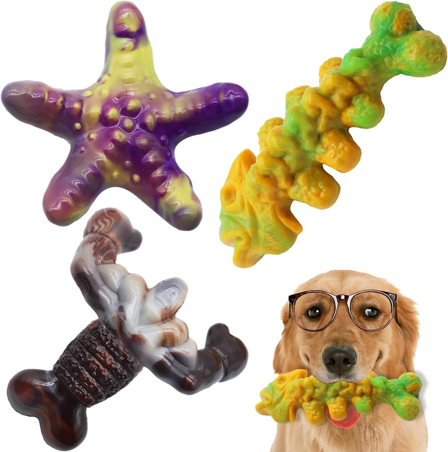 Dog Chew Toys for Aggressive Chewers,3 Pack Tough Dog Bone Toys to Keep Them Busy, Indestructible Pet Toy for for Medium/Large Breed