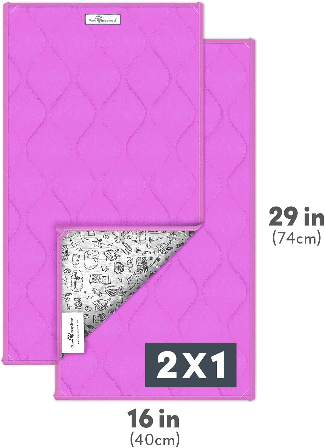 Paw Inspired Guinea Pig Cage Liners | Washable Fleece Bedding with Waterproof Bottom | Super Absorbent Pee Pad or Pet Bed Mat for Guinea Pigs, Ferrets, Rabbits, Hamsters, Small Animals (C&C 2x1, Pink)