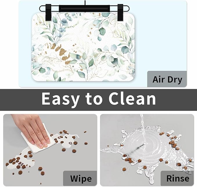 Plants Flowers Dog Food Mat Absorbent Bowl Mats No Stains Quick Dry Waterproof Pet Cat Placemats for Food and Water, 30x45cm