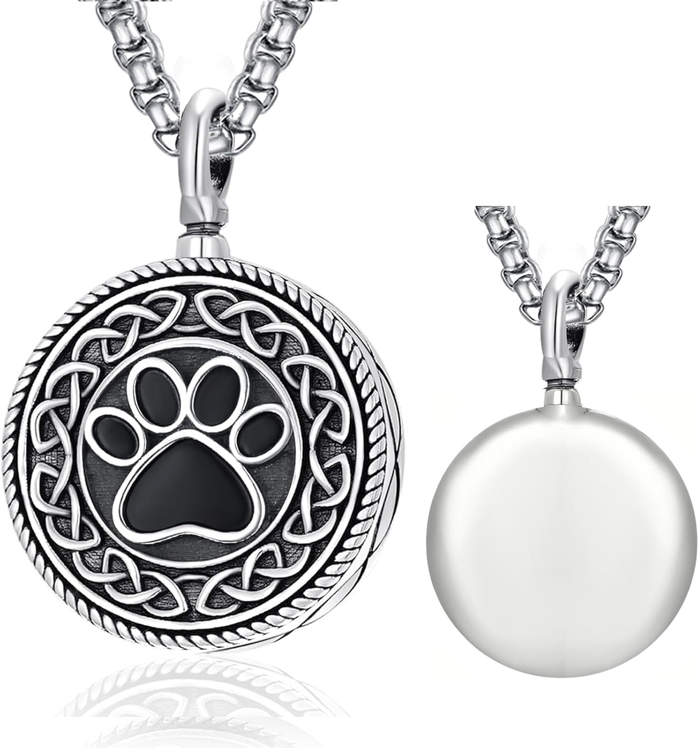 Pet Cremation Urn Necklace for Dog Cat Ashes 925 Sterling Silver Paw Print Keepsake Pendant Celtic Knot Memorial Jewelry for Women Men
