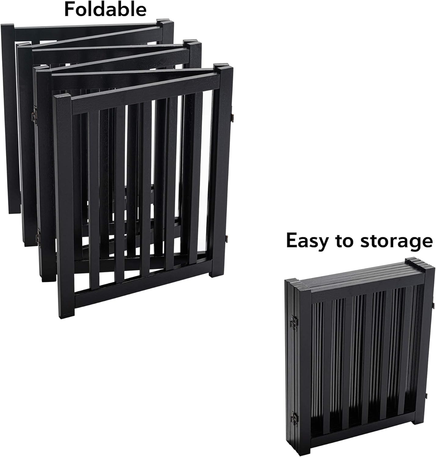 LZRS 6-Panel Extra-Wide Freestanding Wooden Dog Gate Indoor – 24”High Foldable Safety Pet Barrier for Doorways, Hallways, Kitchens, and Long Staircases, Durable Design fit Small to Medium Dogs, Black
