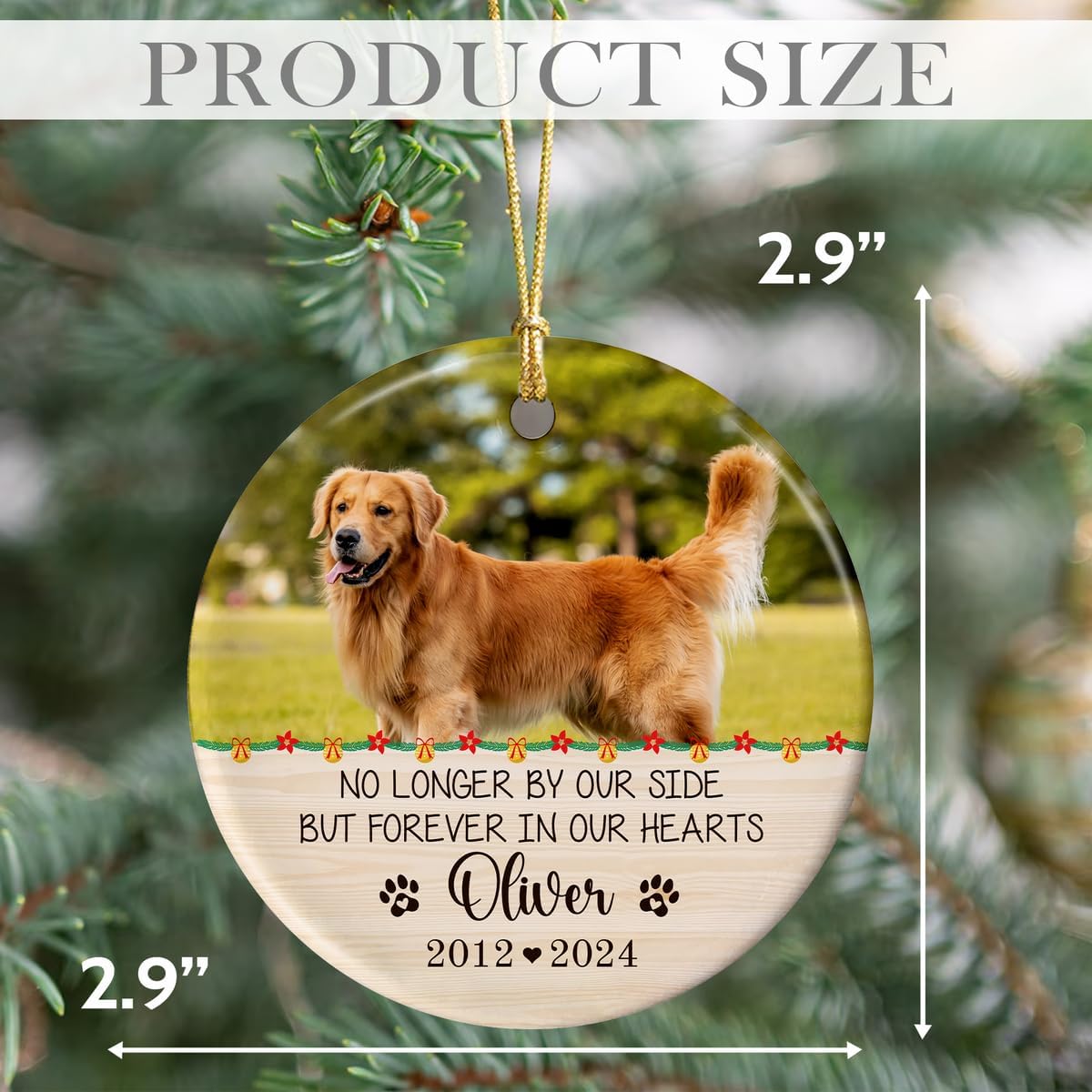 Personalized Wings Memorial Dog Christmas Ornaments - Forever in Our Hearts Acrylic Ornament for Your Loss Pet - Custom Photo, Name, Years (Memorial Dog Ceramic)