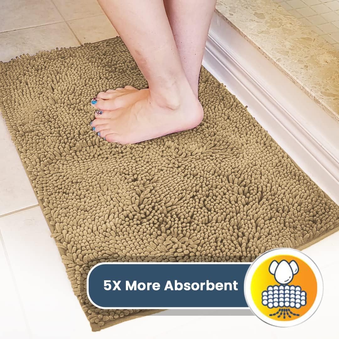 Muddy Mat® Pack of 3 Highly Absorbent Microfiber Dog Door Mat and Pet Rug, Non Slip Thick Washable Area Mat Soft Chenille for Kitchen Bathroom Bedroom and Outdoor - Beige Small, Medium & Large