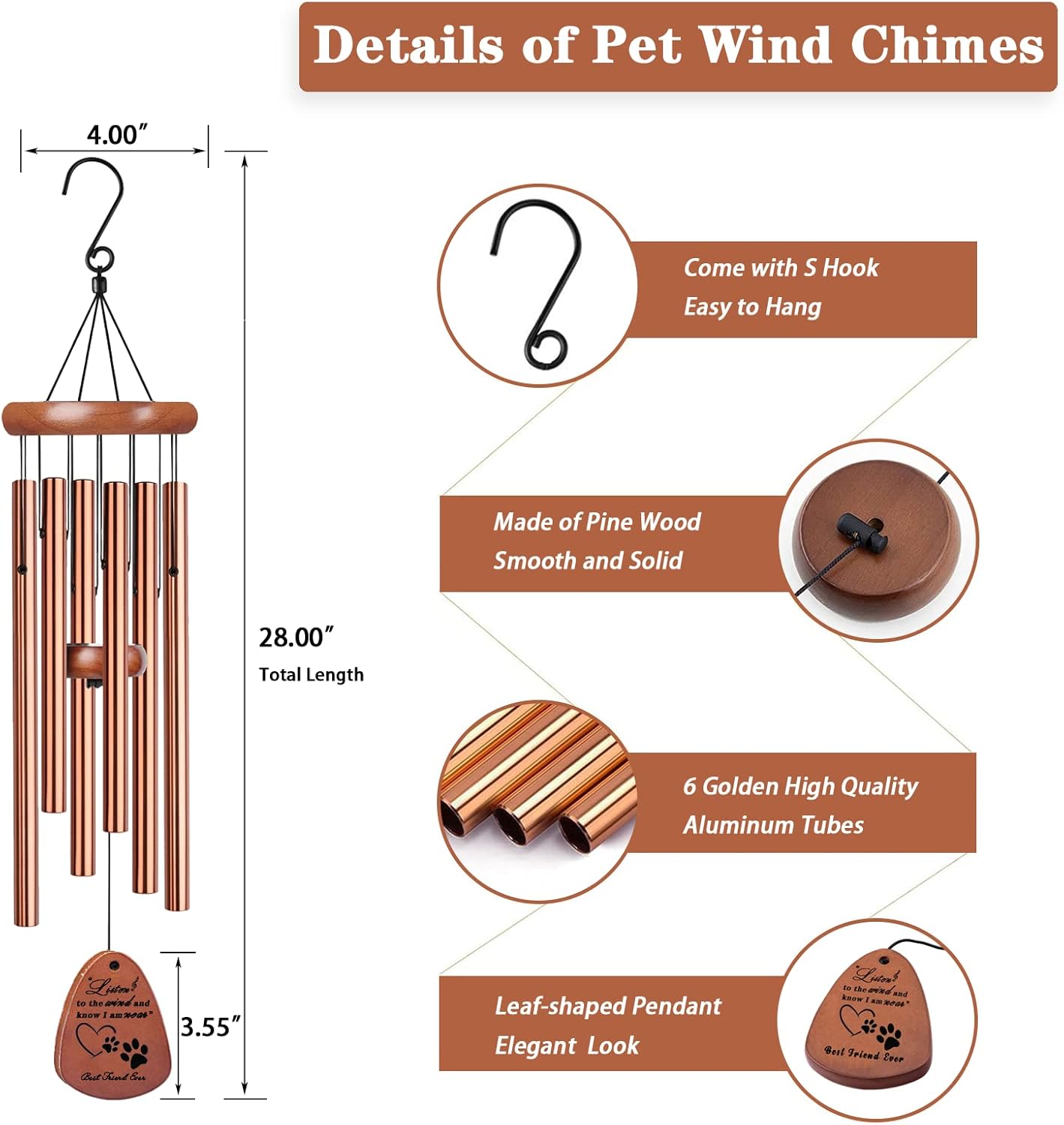Pet Memorial Gifts for Dogs, 28" Dog Memorial Wind Chime, Pet Loss Sympathy Gift, Loss of Dog Remembrance Condolences Passing Away Gift