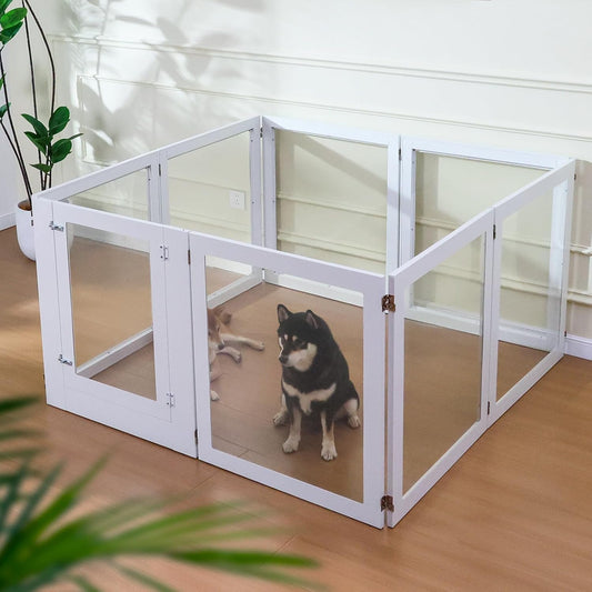 Heavy Duty Clear Acrylic Dog Playpen, 31.5“ Height Transparent Pet Pen, Metal Frame Easy Assemble Kennel Enclosure, Ideal for Small to Medium Dogs, Cats, and Other Small Pets