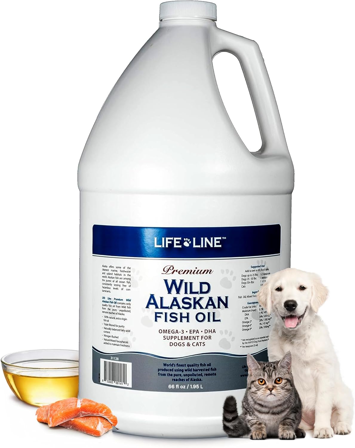 Life Line Pet Nutrition Wild Alaskan Fish Oil for Dogs and Cats 66oz – Omega 3 Fish Oil Supplement for Skin & Coat – Supports Brain, Eye & Heart Health in Dogs & Cats