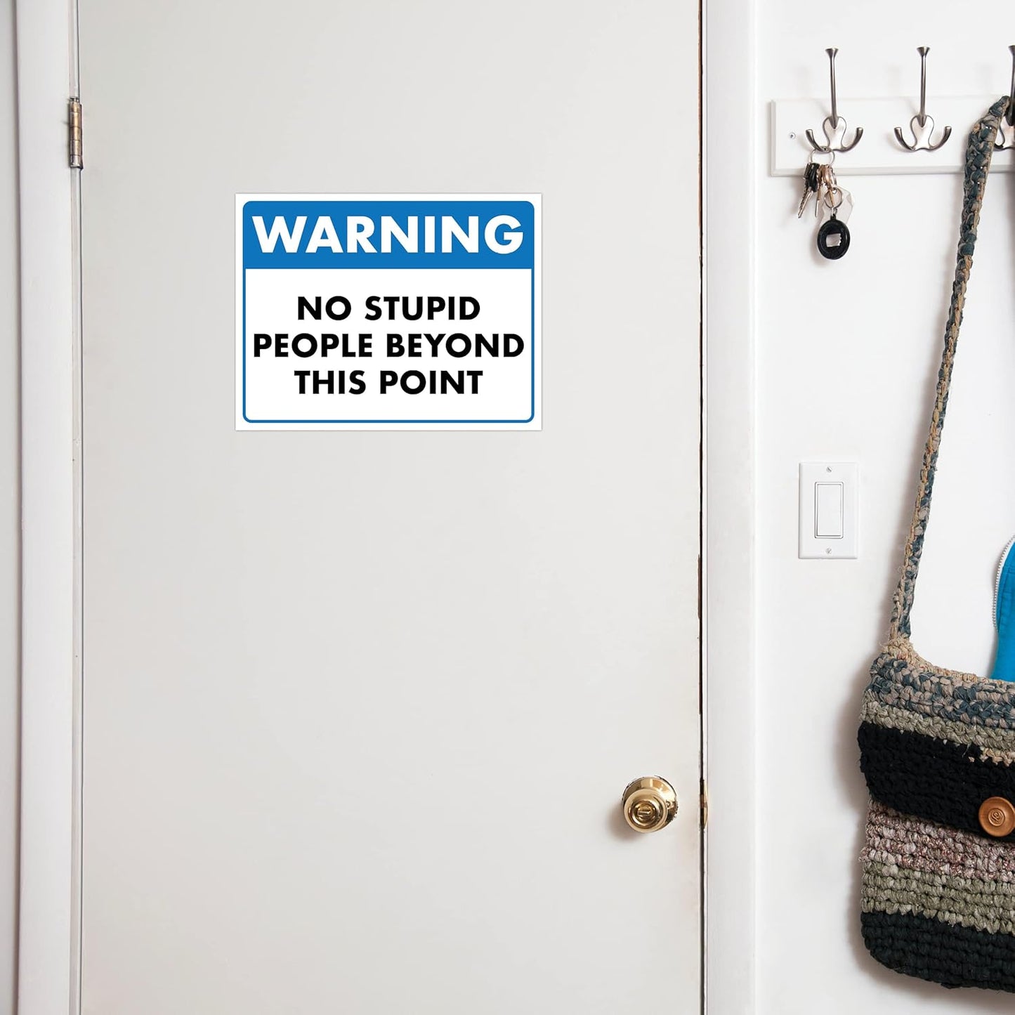 Warning, No Stupid People Beyond This Point - Humorous Laminated Sign - 8.5" x 11" - Funny Garage Sign, Office Wall Decor, Mechanic Gift, Street Sign for Bedroom - ENVISIONED Signage