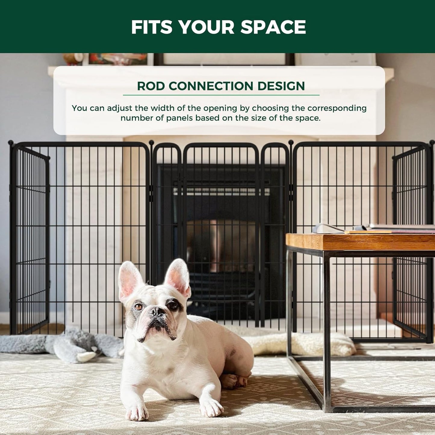 FXW Dog Gate Extra Wide Designed for Indoor Use, Adjustable Width Up to 219-inch Wide (40" H 8 Wire Panels for Medium and Large Dogs), Black