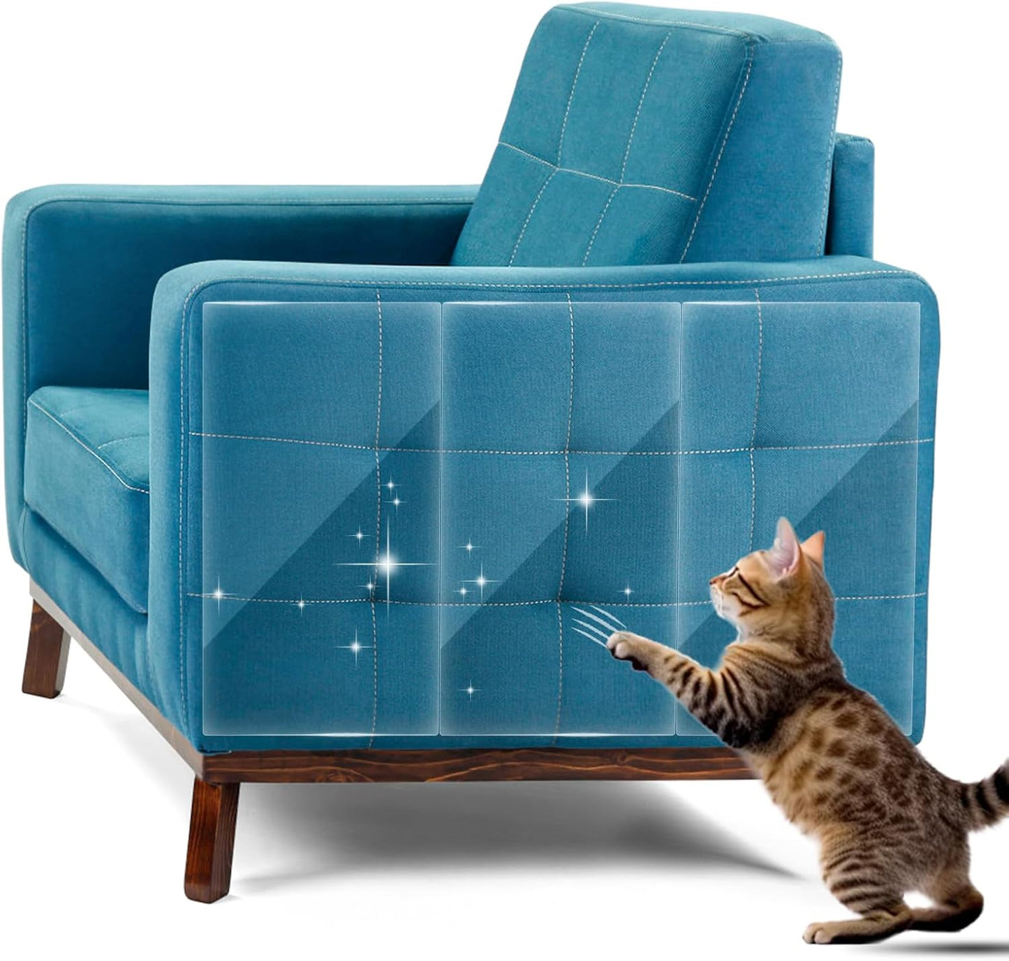 No Glue Marks Cat Scratch Furniture Protector, 17.72x 11.8 Inches Couch Protector from Cat Claws, Eco-Friendly Furniture Protectors from Cats Scratching(12-Pack+50 Pins)