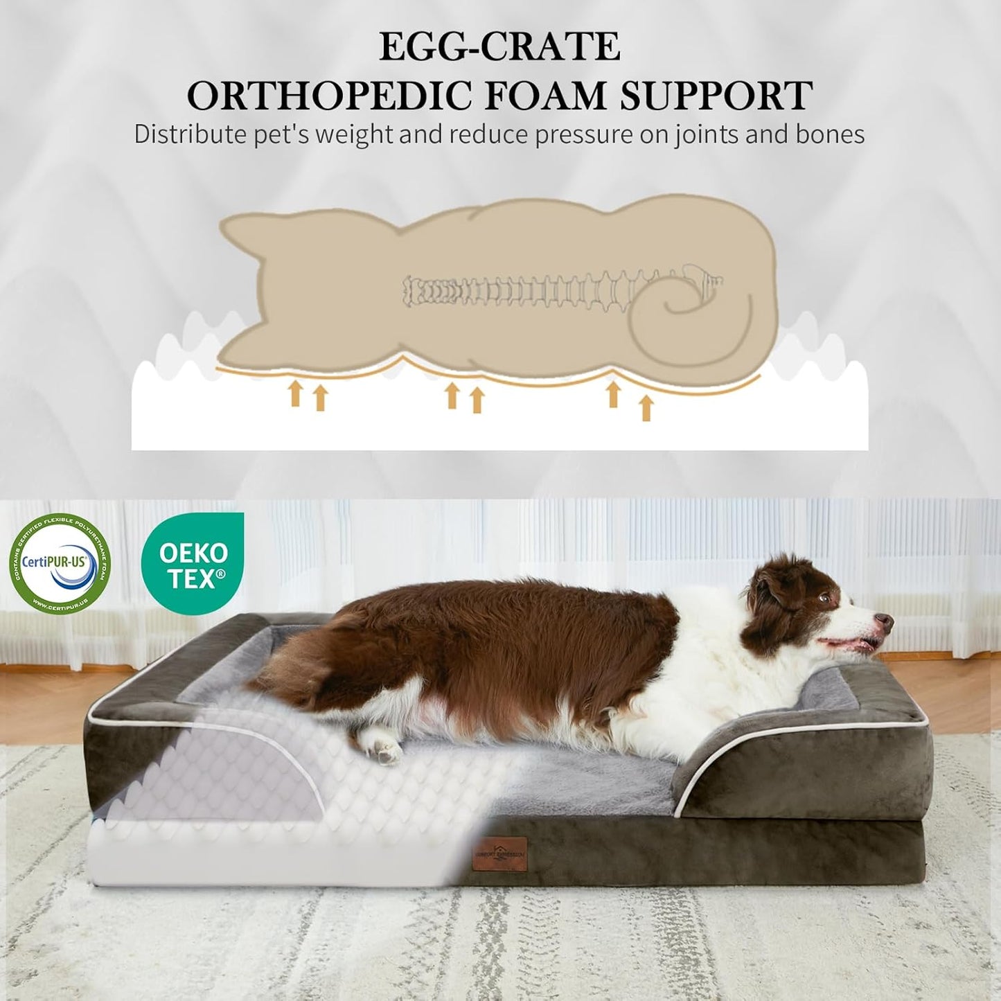 Comfort Expression Small Dog Beds Waterproof Orthopedic Foam Dog Sofa Beds for Medium Dogs Comfy Pet Bed with Washable Removable Cover & Non-Slip Bottom(Small,Dark Green)