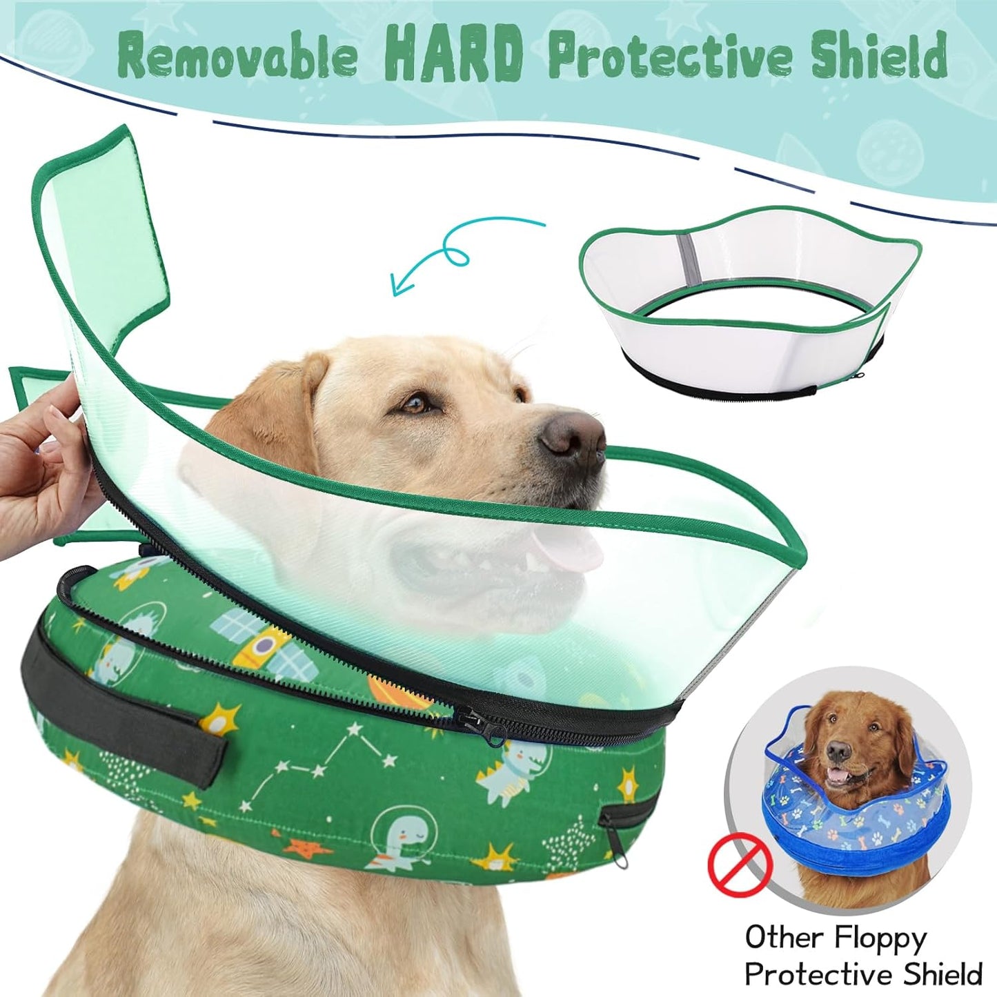 Elevated Inflatable Dog Cone Collar to Stop Licking, Doggie Donut Collar After Surgery, Soft Dog Cone Alternative for Small Medium Large Dogs