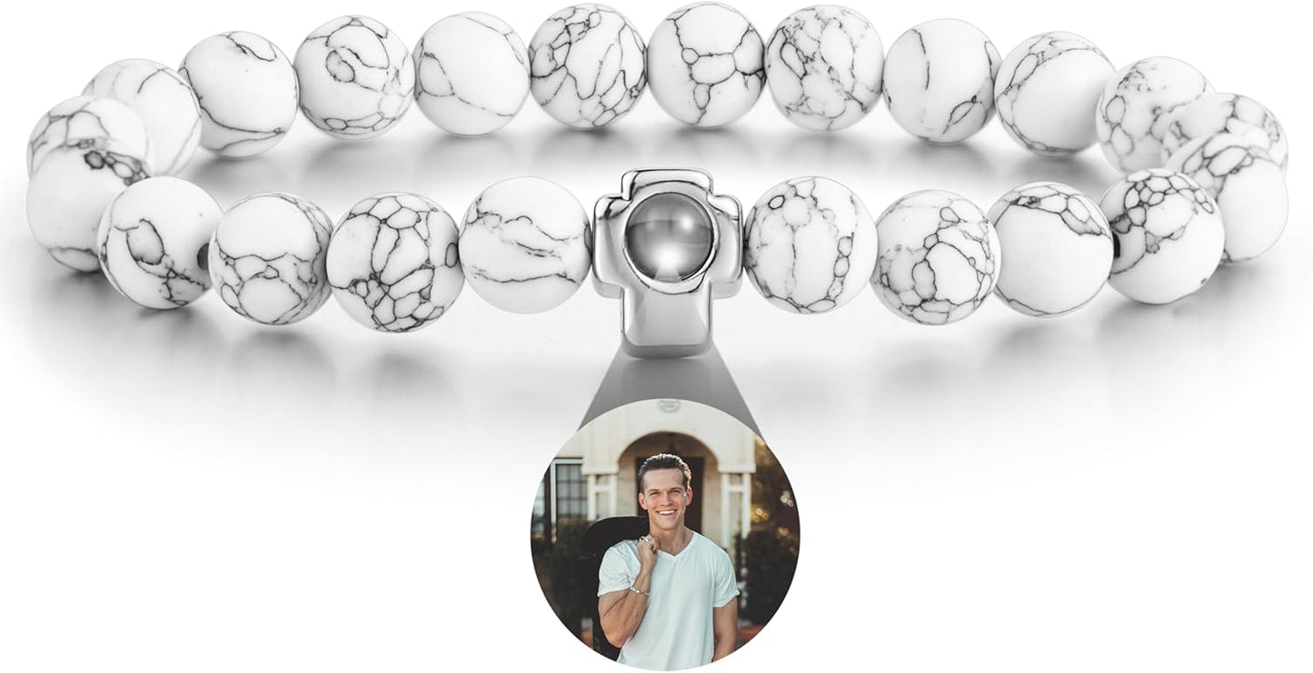 EMIRISTIC Custom Photo Bracelet - Personalized Picture Natural Stone Cuban Chain Bracelet - Any Special Day Gifts