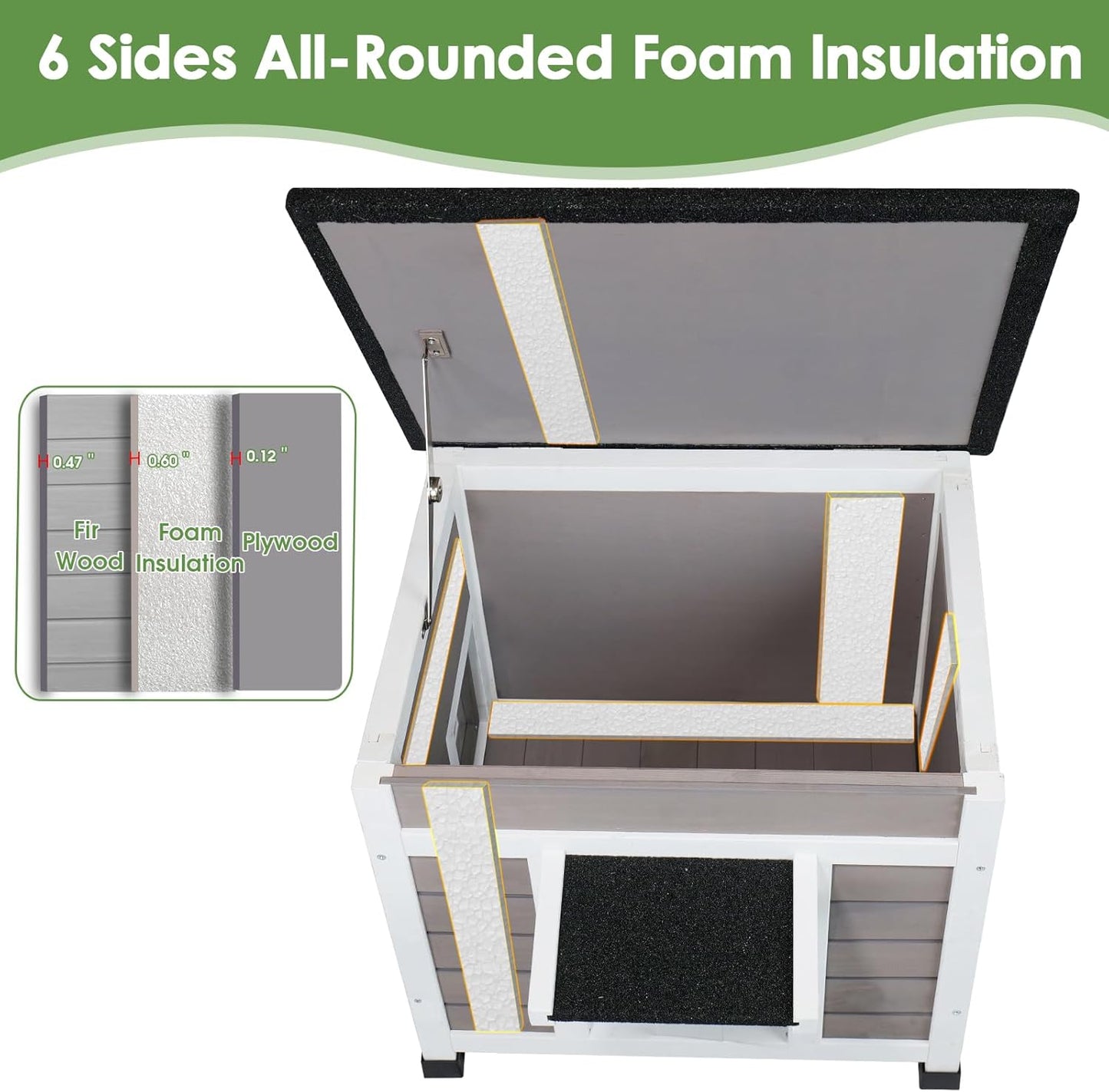 Insulated Cat House Weatherproof Outdoor/Indoor Shelter with Openable Asphalt Roof for Feral Cats & Small Pets