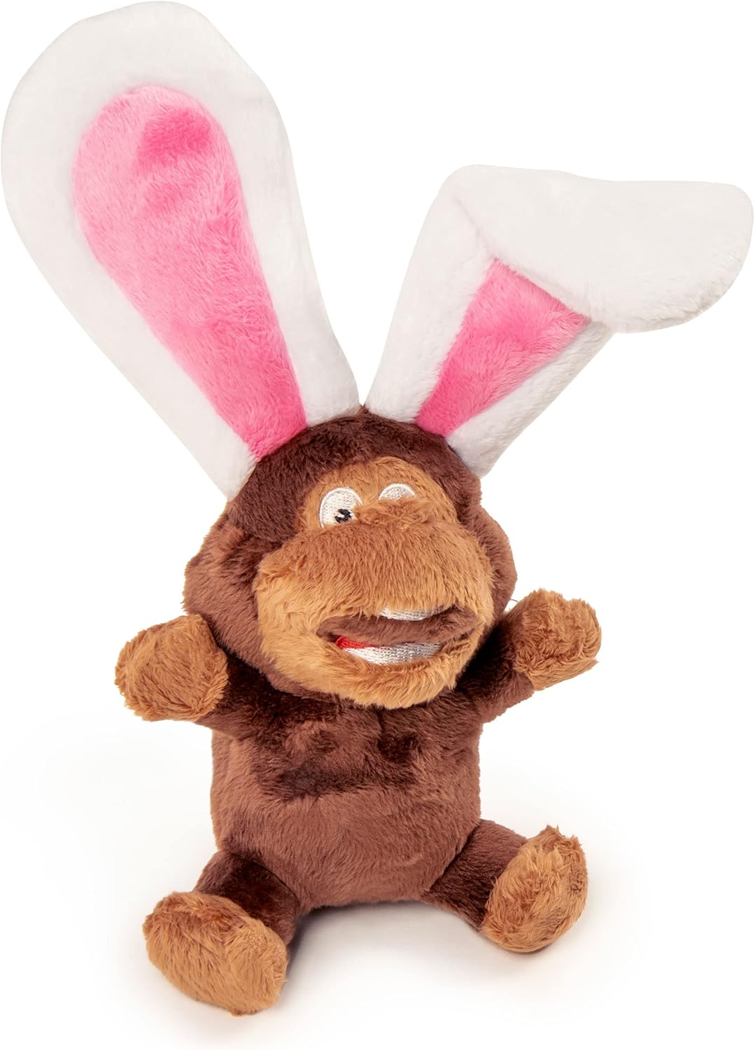 goDog Flips Monkey-Rabbit Silent Squeak Plush Dog Toy, Chew Guard Technology - Brown, Large