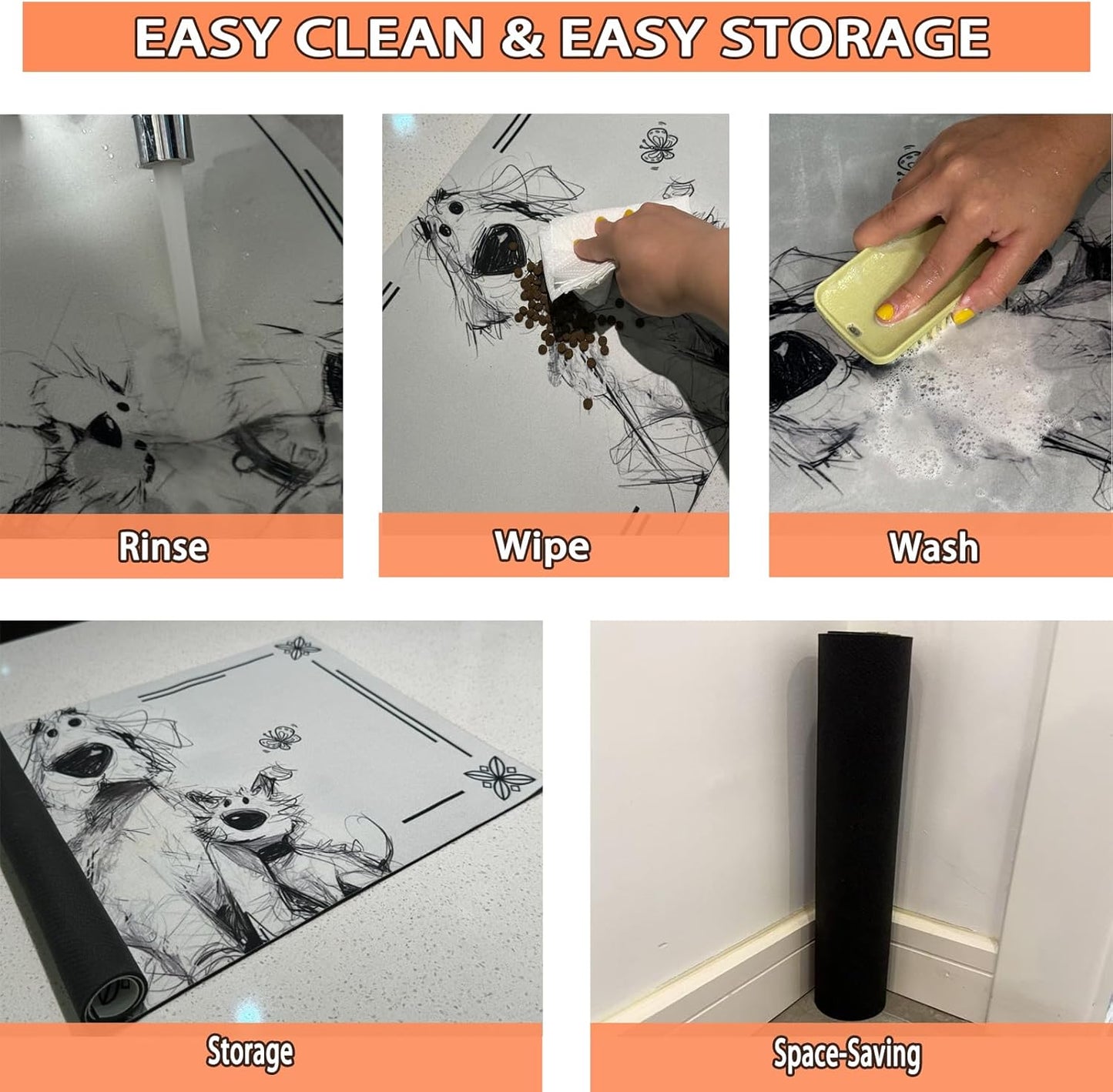 Pet Feeding Mat for Dogs and Cats - Super Absorbent Anti-Slip Bowl Pad, Eco-Friendly Washable Mat to Prevent Spills and Mess Labrador Mat 12"x20"