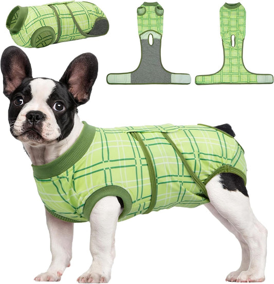 Kuoser Dog Recovery Suit for Female Male Dogs, Post-Surgery Bodysuit for Spay Neuter, Dog Onesie After Surgery, Anti-Licking Pet Surgical Recovery Suit, Green S