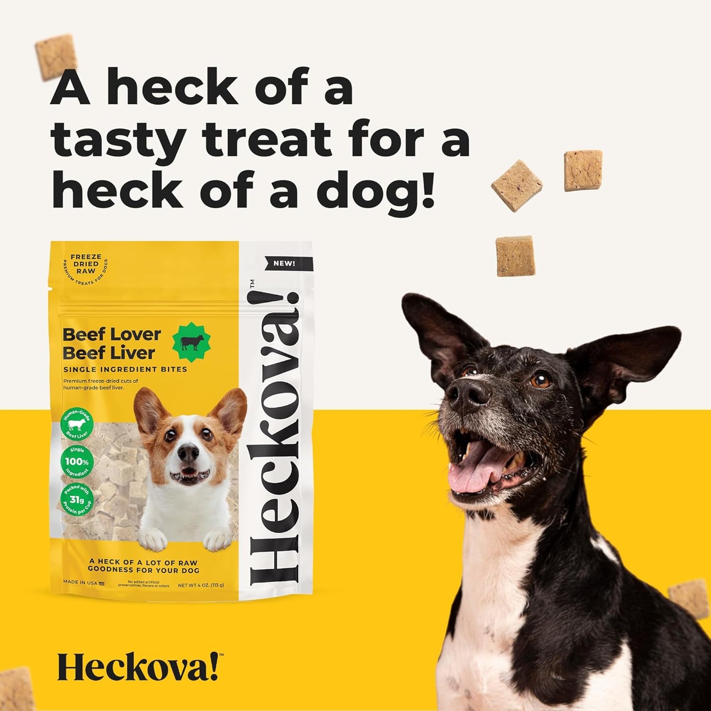 Beef Lover - Freeze Dried Beef Liver Dog Treats - Single Ingredient Human Grade Raw Beef Liver Bites for Training, Meal Topper, No Additives, High Protein, 31g Per Cup, 4oz Bag