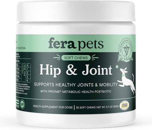 Fera Pets Hip & Joint Supplement for Dogs with Glucosamine, MSM, Chondroitin, & Green Lipped Mussel - Supports Healthy Joints and Weight Management - 30 Soft Chews