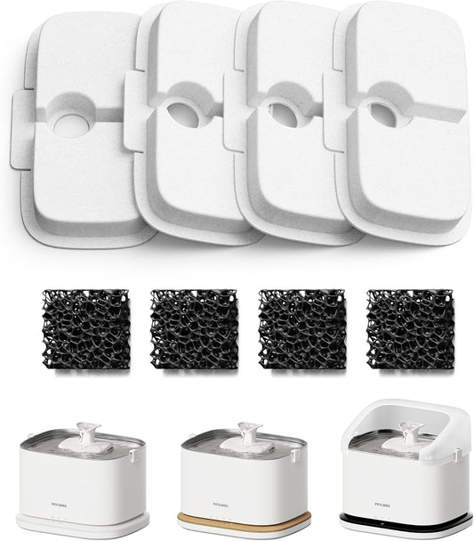 PETLIBRO Cat Water Fountain Filter, 4 Packs Cat Fountain Filter Replacement & Sponges for Dockstream WF106/WF116/WF105/WF115/WF005/WF305, 2-Month Set Easy-Swap for PETLIBRO Pet Fountain Filter
