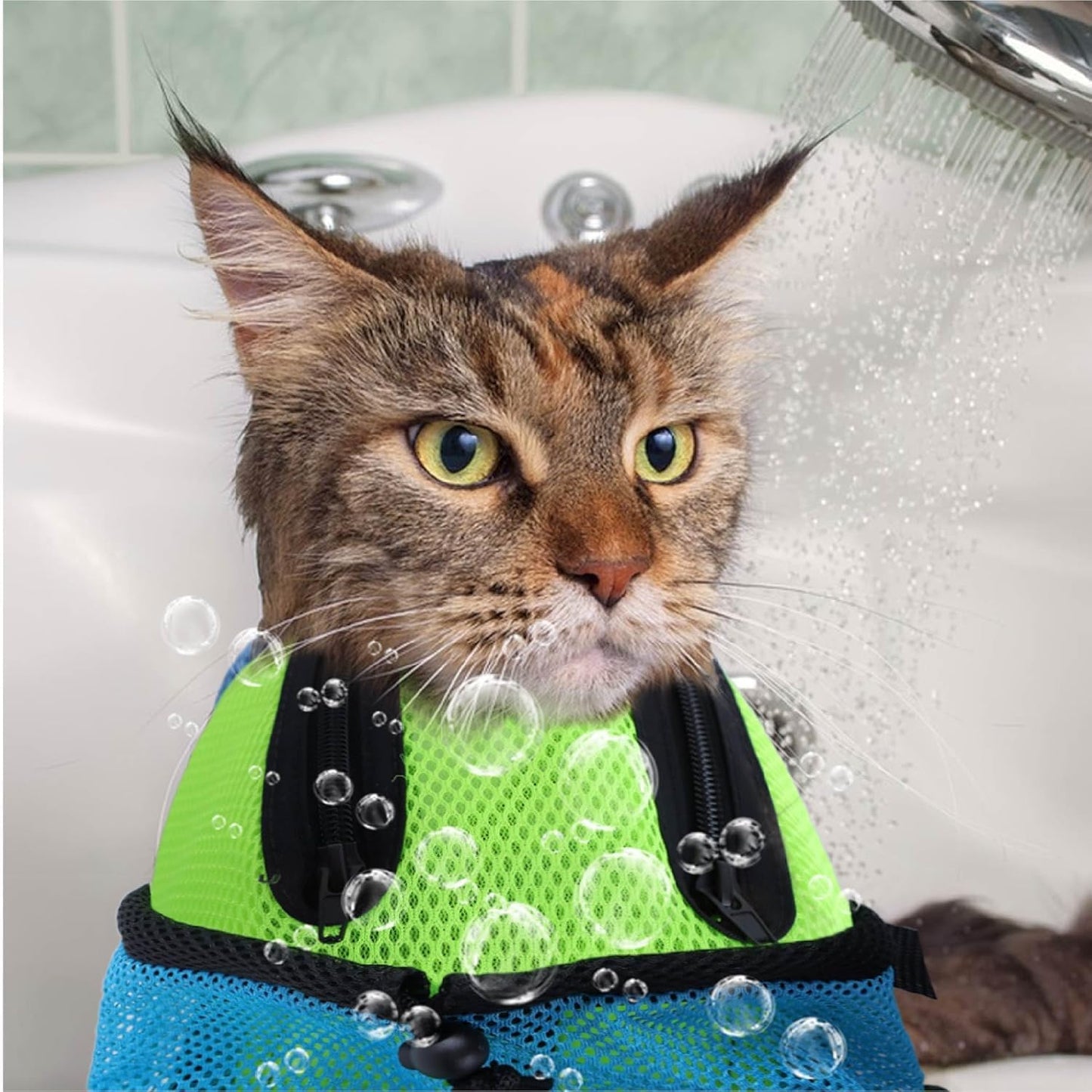 AWOOF Cat Grooming Bag Adjustable Cat Bathing Bag Anti Scratch Bite Polyester Soft Durable Mesh Cat Shower Bag for Small Medium Large Cats