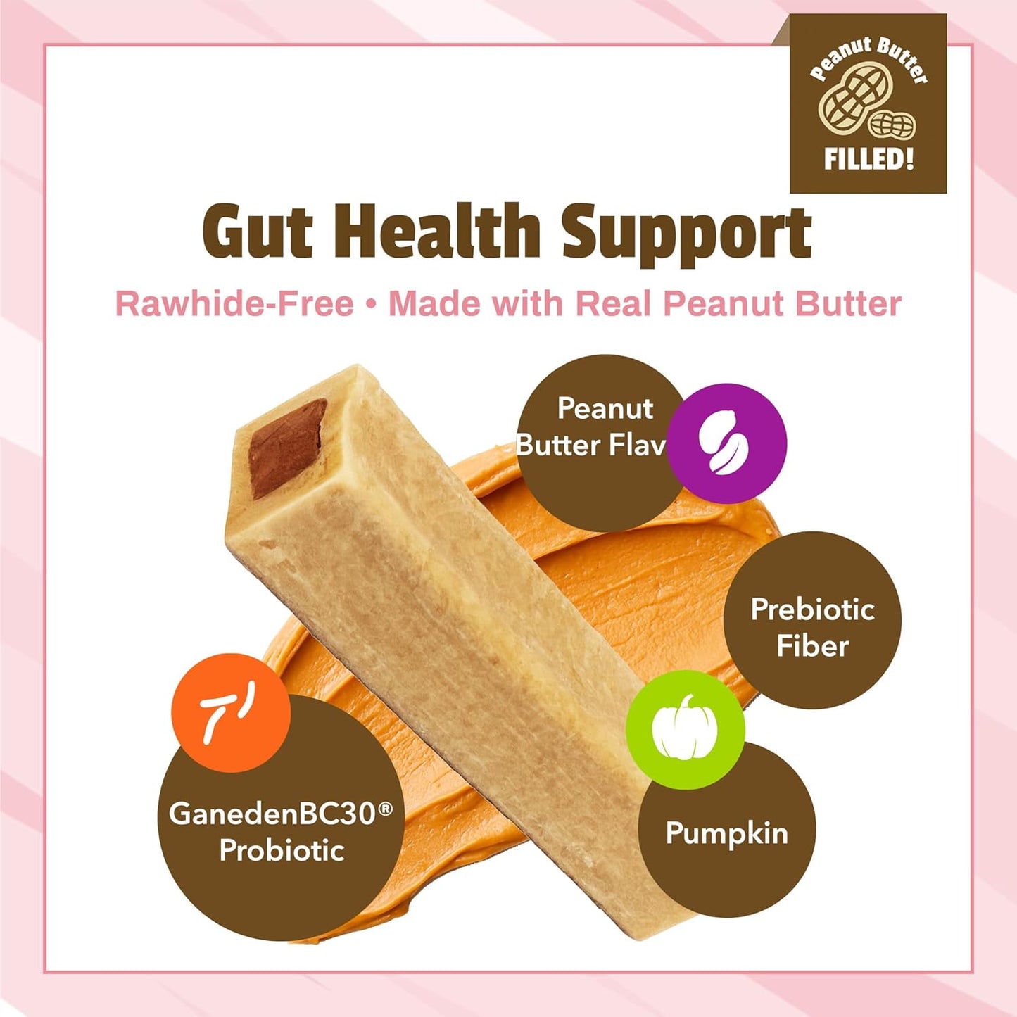 Pet Naturals BusyButter Balanced Belly Peanut Butter Bones, Rawhide-Free Chews for Medium/Large Dogs, Long Lasting Chew Bones, Probiotics & Pumpkin for Gut Health, 4 Count