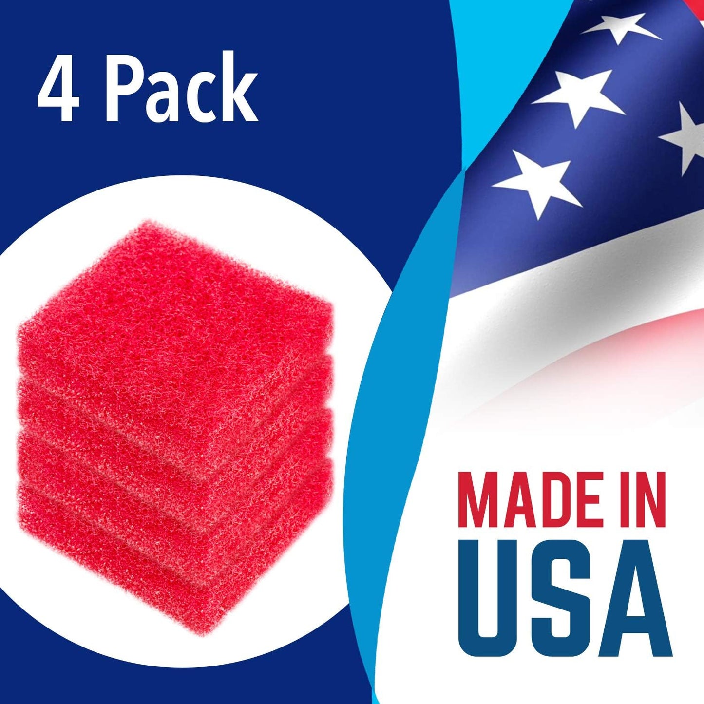 Evergreen Pet Supplies Aquarium Supplies Glass Cleaner Sponge - 4-Pack, Red, 3.25-in x 3.25-in x 1-in - Non-Scratch Aquarium Scrubber & Scraper Pad - Glass Cleaning Tool for Fish & Turtle Tank