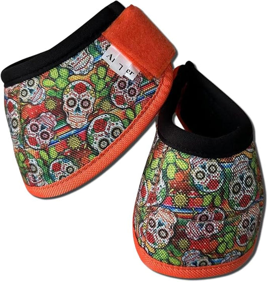 Overreach Bell Boots for Horses | Superb Hoof Protection | Easy Put On Quick Wrap Hook & Loop | Comfortable Durable | Reliable Shock Absorbing 2 Counts (Skull, Medium)