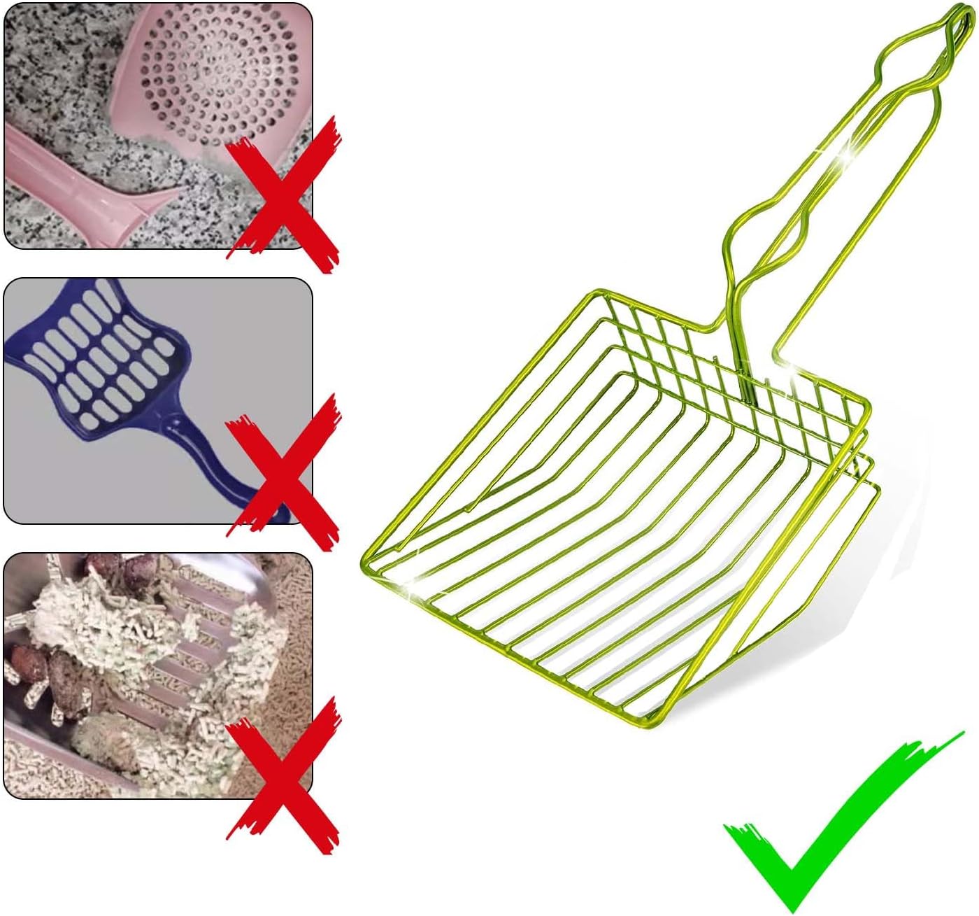 DHXYZZB Cat Litter Scoop, Metal Cat Litter Scooper Kitty Poop Scooper Stand for Litter Box, Fast Sifting Non-Stick Large Cat Poop Sifting cat Scooper (Only Scoop) (Green, Small)