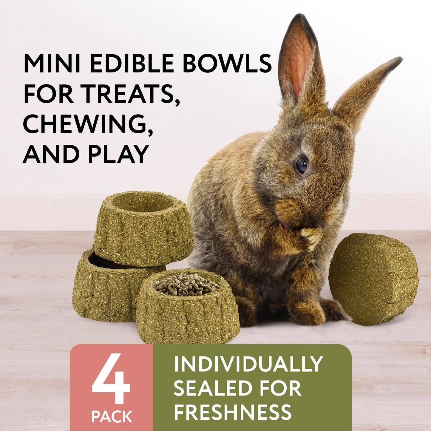 Evergreen Pet Supplies Guinea Pig Bowl - 4-Pack, Green & Brown - Edible Food & Chew Bowls for Rabbits & Guinea Pigs - Toys for Ferrets & Hamsters