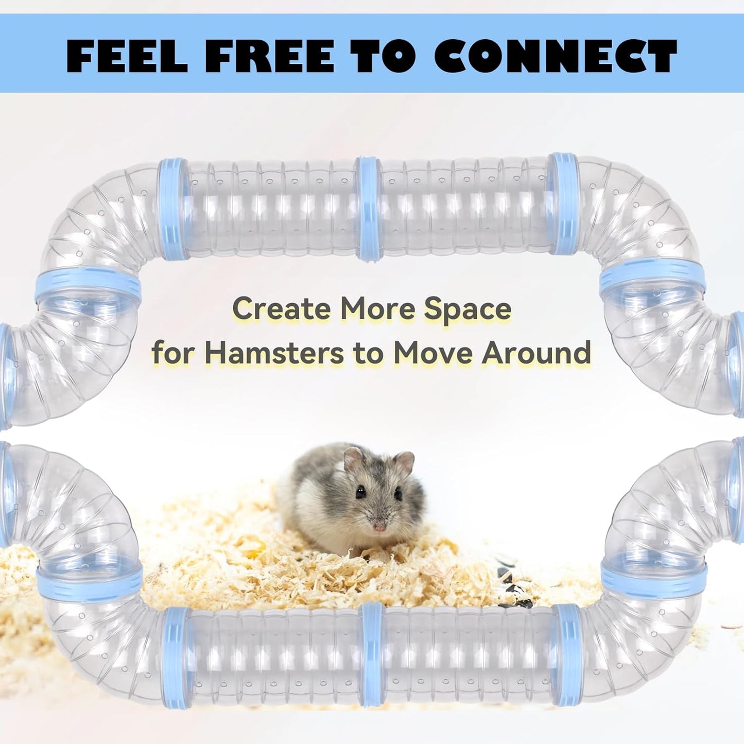 8 PCS Syrian Hamster Tube Set,Transparent Pet Cage Curvy Tunnel Kit DIY Dwarf Hamster Toy Tube Small Animal External Accessories Adventure Pipe for Mice Rat(Blue)