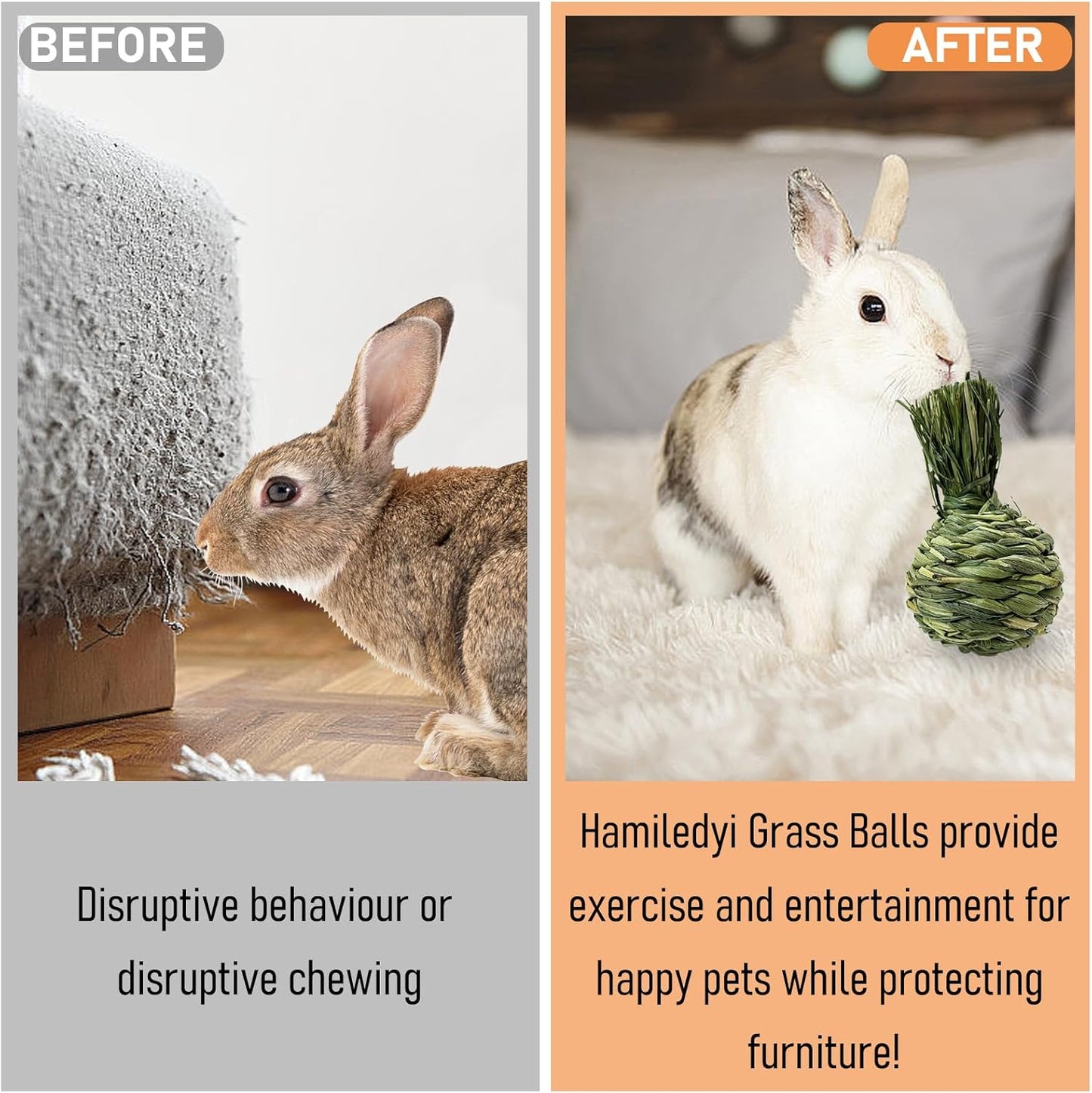 Hamiledyi Rabbit Chew Ball Bunny Timothy Grass Ball Natural Woven Chewing Toys Small Animal Activity Play Balls Chew Toys for Bunny Rabbits Hamster Guinea Pigs Chinchilla Gerbils 4PCS