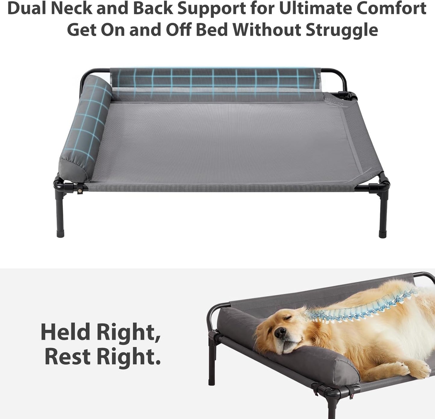 Cooling Elevated Dog Beds, Outdoor Raised Dog Bed for Large Pet, Elevated Outdoor Pet Cot, Durable Breathable Teslin Mesh with Slope Headrest, Chew Proof Portable Pet Bed for Indoor and Outdoor Use