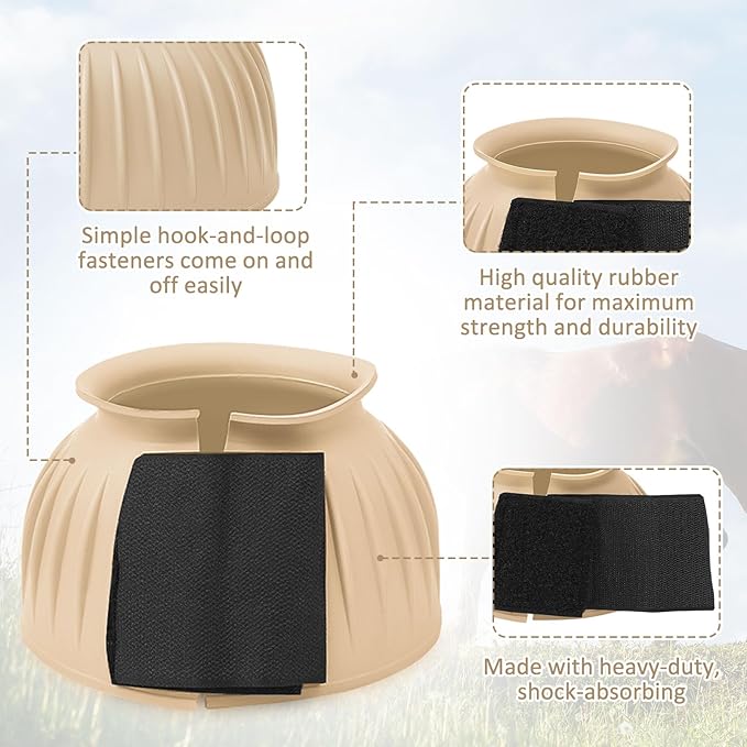 Abbylike Horse Bell Boots Protect Against Hoof Impact Trauma Rubber Bell Boots Horse Care for Turnout No Rub Design Comfort Quick Wrap Hook and Loop