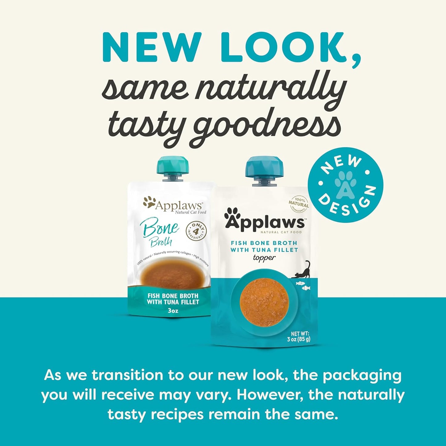 Applaws Natural Wet Cat Food in Topper, Limited and Natural Ingredients, High Protein with No Artificial Additives, Tuna Fillet Bone Broth (12 x 3oz Resealable Spout Pouches)