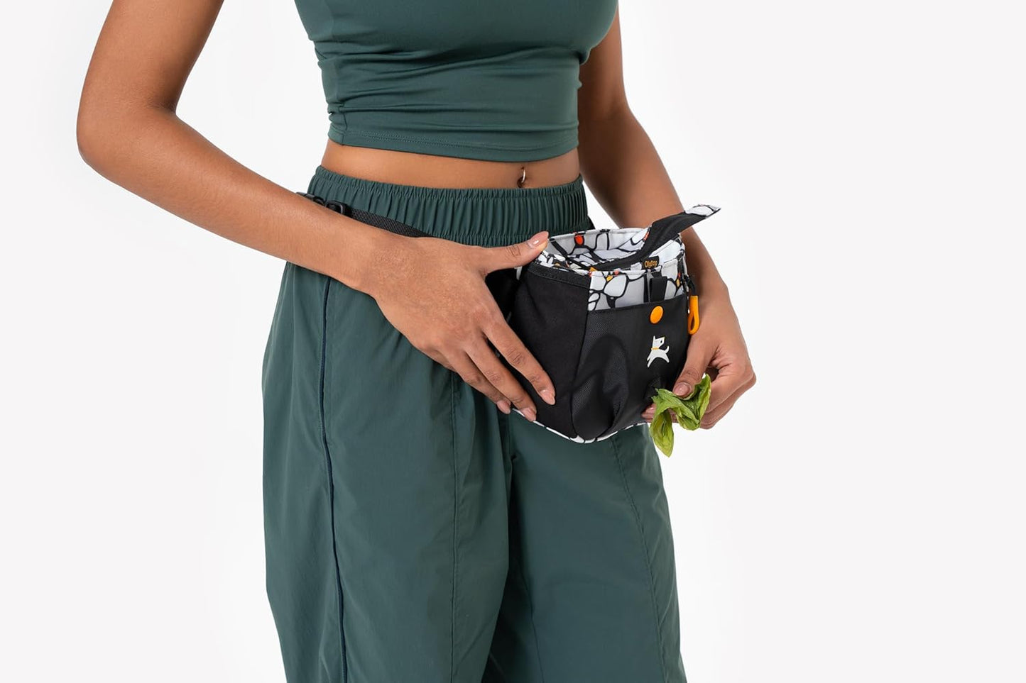 OllyDog Backcountry Day Bag | Hands-Free Dog Training Treat Pouch | Fanny/Hip Pack with Zipper Closure & Built-in Poop Bag Dispenser | Removable Waist Clip (Magnolia)